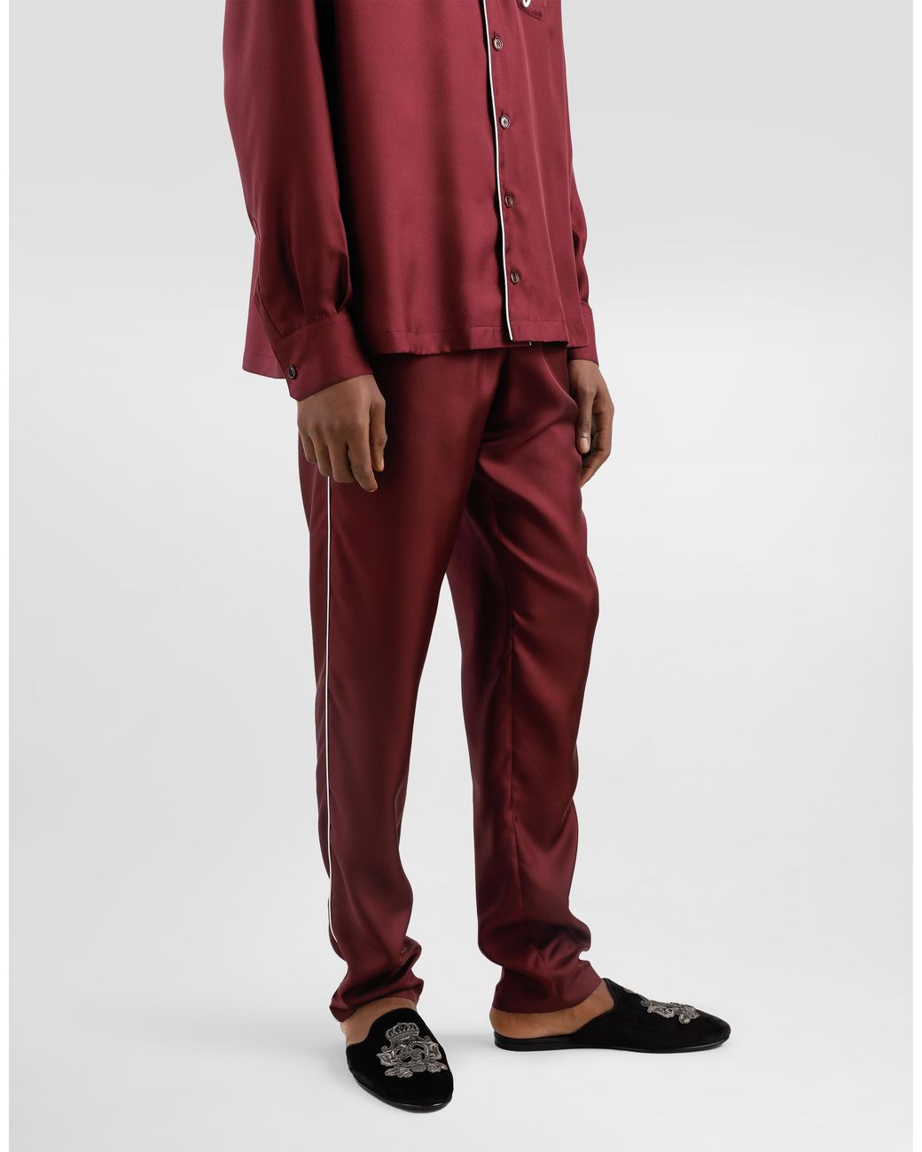 Dolce & Gabbana Red Silk Pajama Pants With Logo Embroidery for men