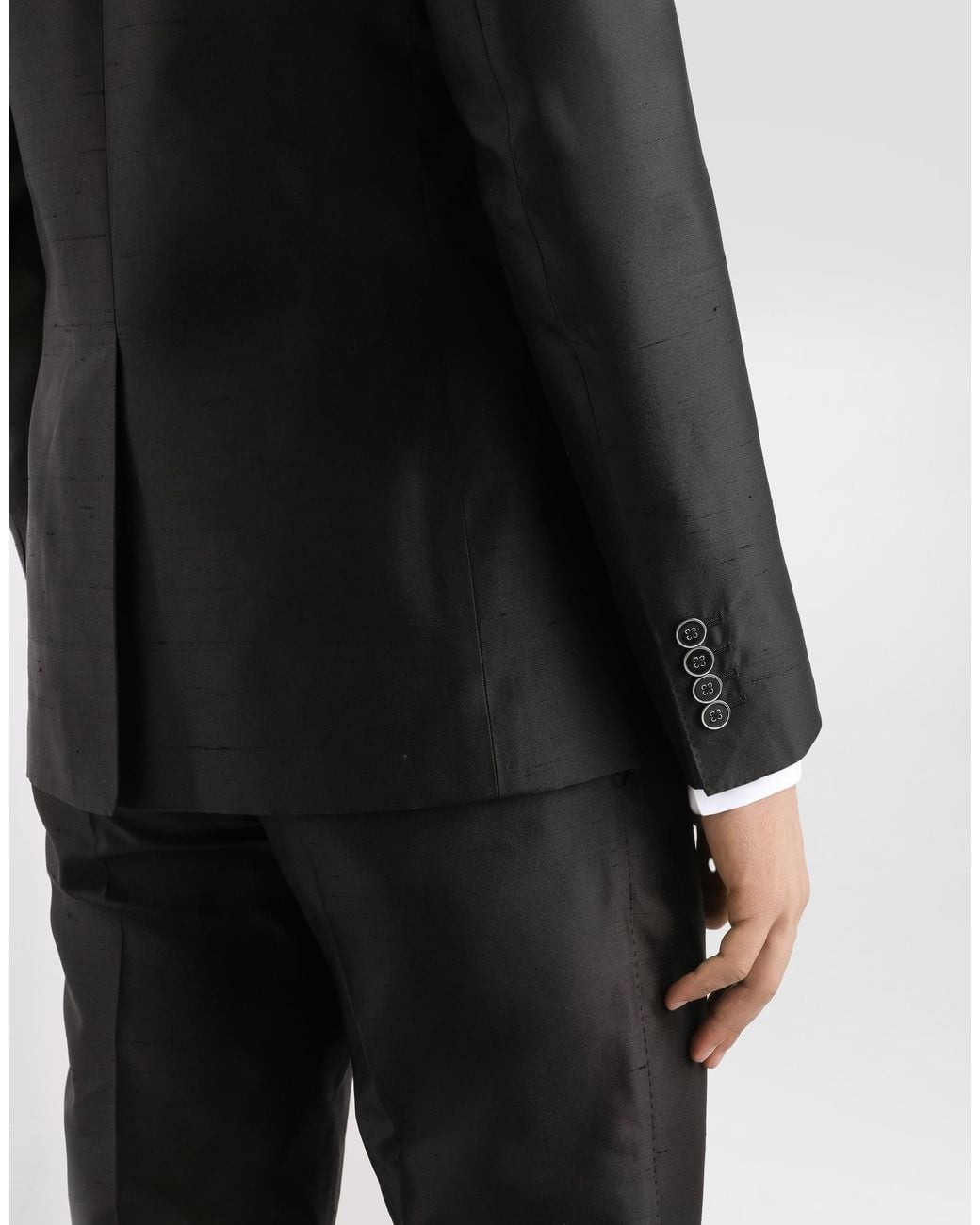 Dolce & Gabbana Black Double-Breasted Mikado Shantung Silk Suit for men