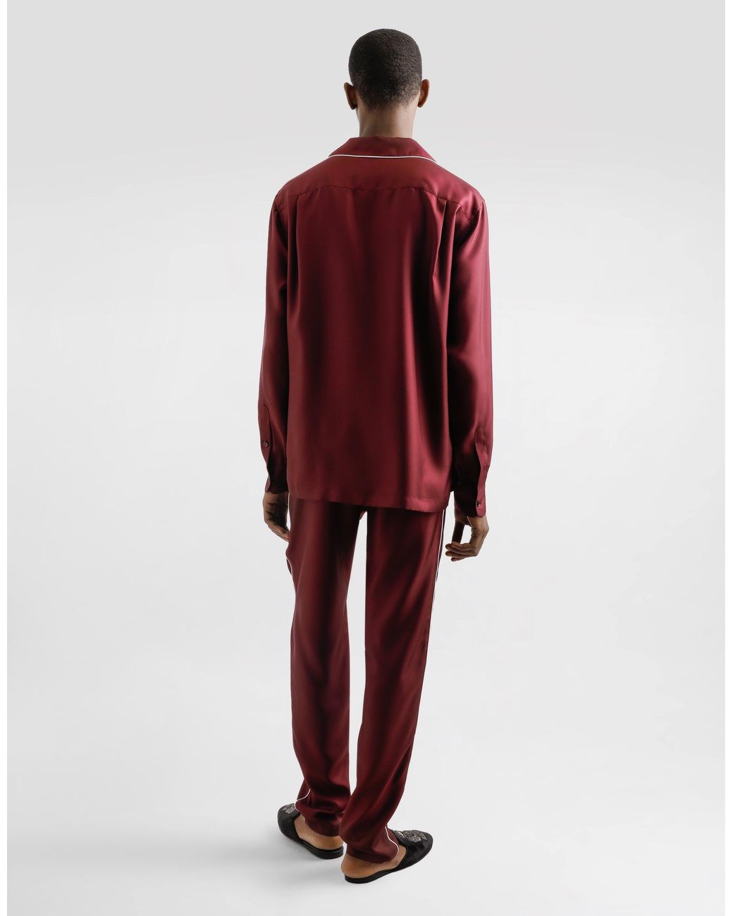 Dolce & Gabbana Red Silk Pajama Pants With Logo Embroidery for men