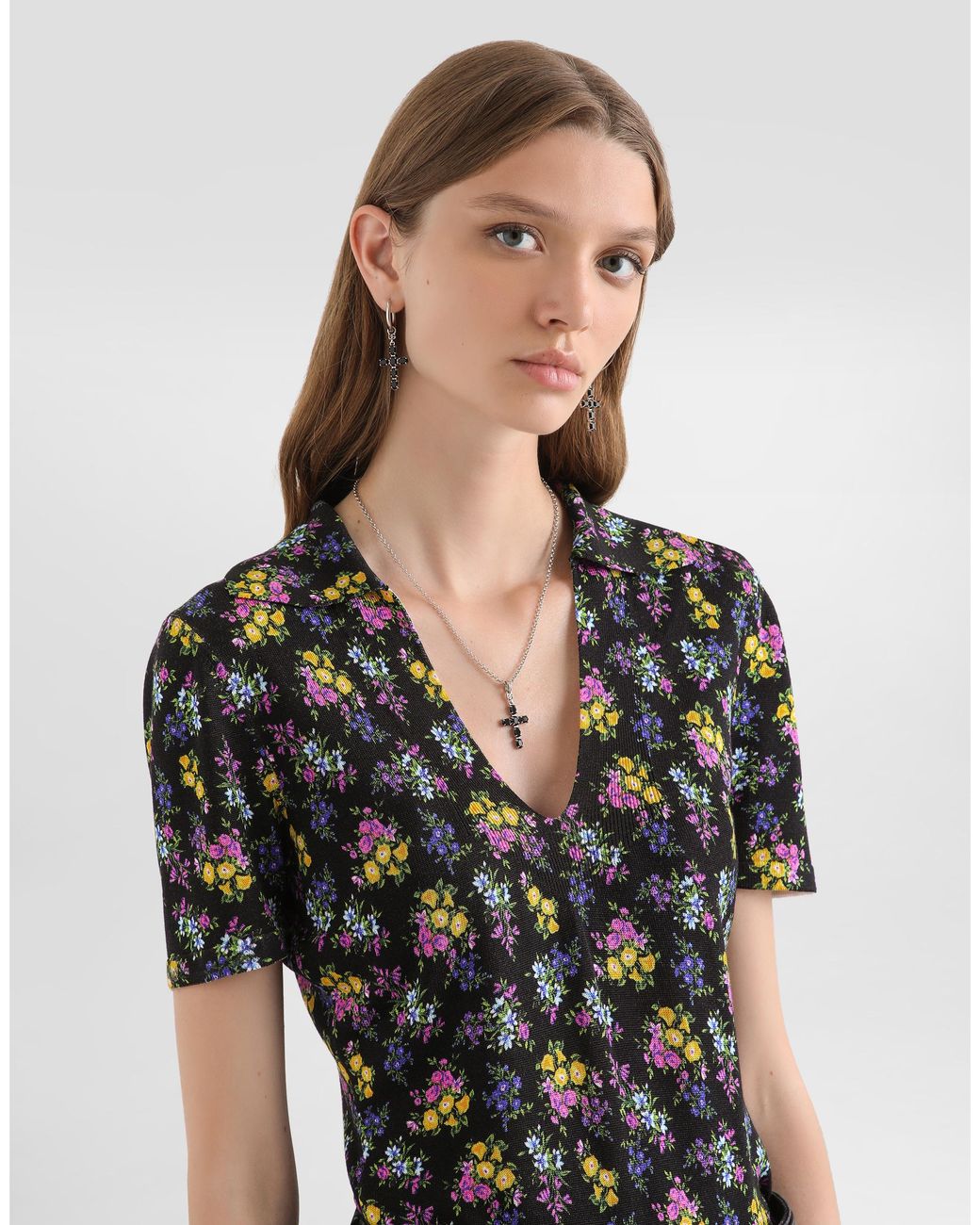 Dolce & Gabbana Black Small Floral-Print Silk Pullover