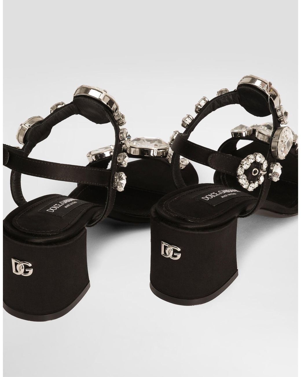 Dolce & Gabbana White Satin Sandals With Gemstone Embellishment
