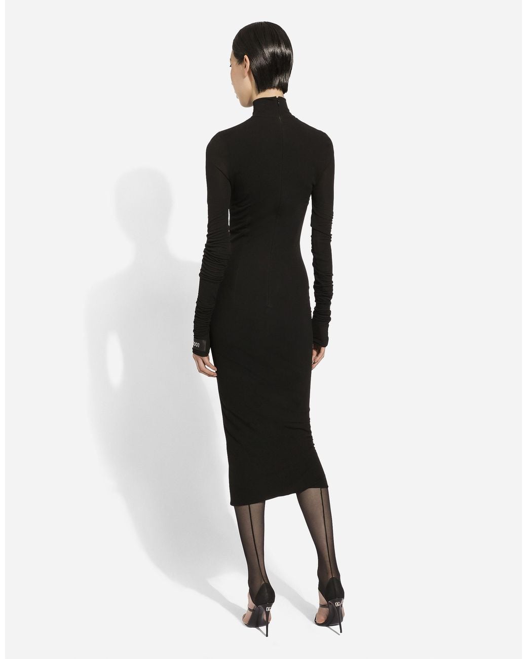 Dolce & Gabbana Black Longuette-Kleid Aus Jersey Mit Einsatz Aus Chantilly-Spitze