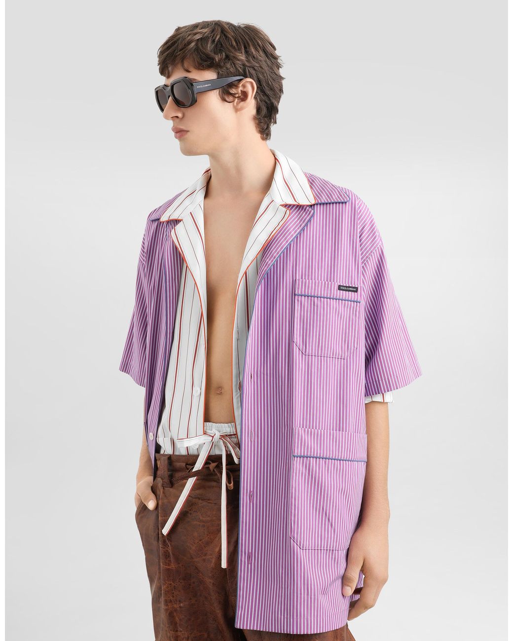 Dolce & Gabbana Purple Hawaii Striped Poplin Shirt for men