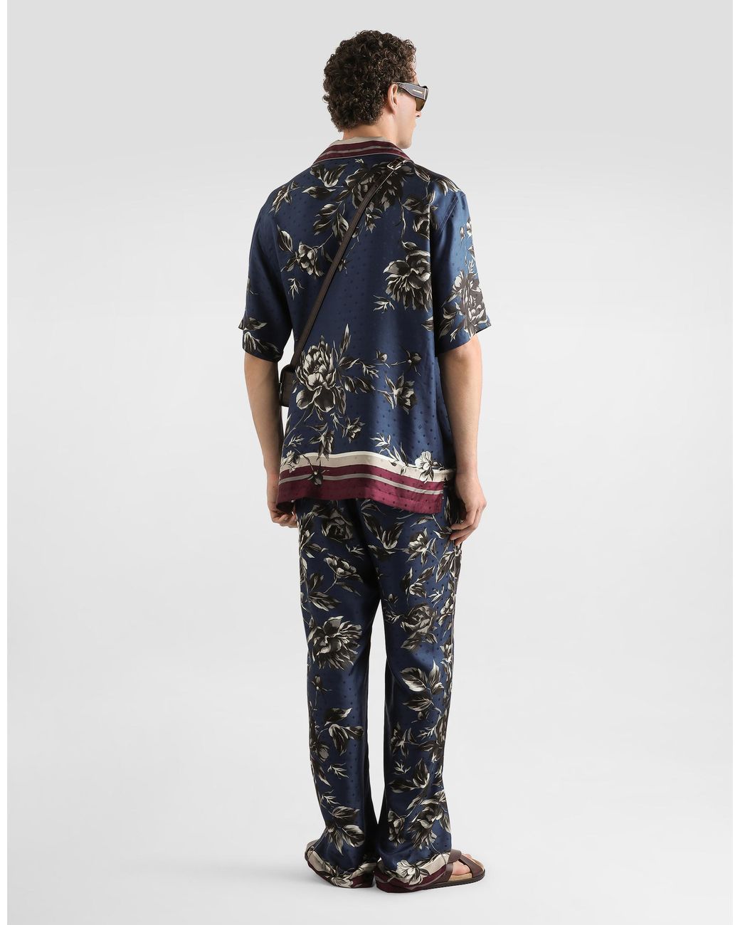Dolce & Gabbana Blue Peony-Print Vanity Twill Trousers for men