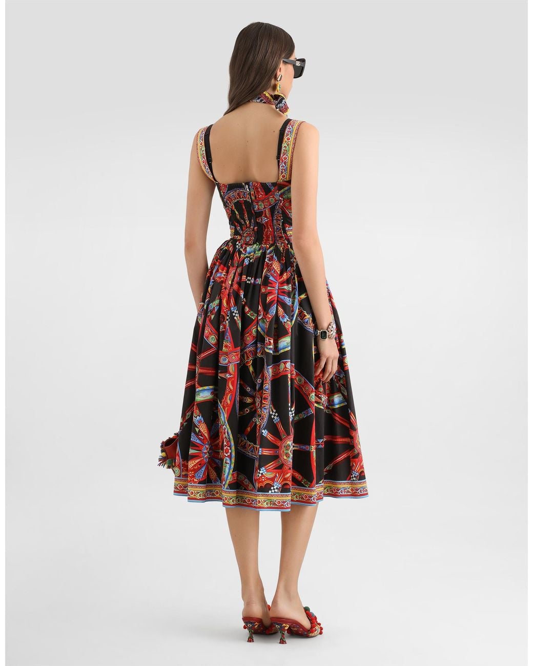 Dolce & Gabbana White Carretto-Print Poplin Long Dress