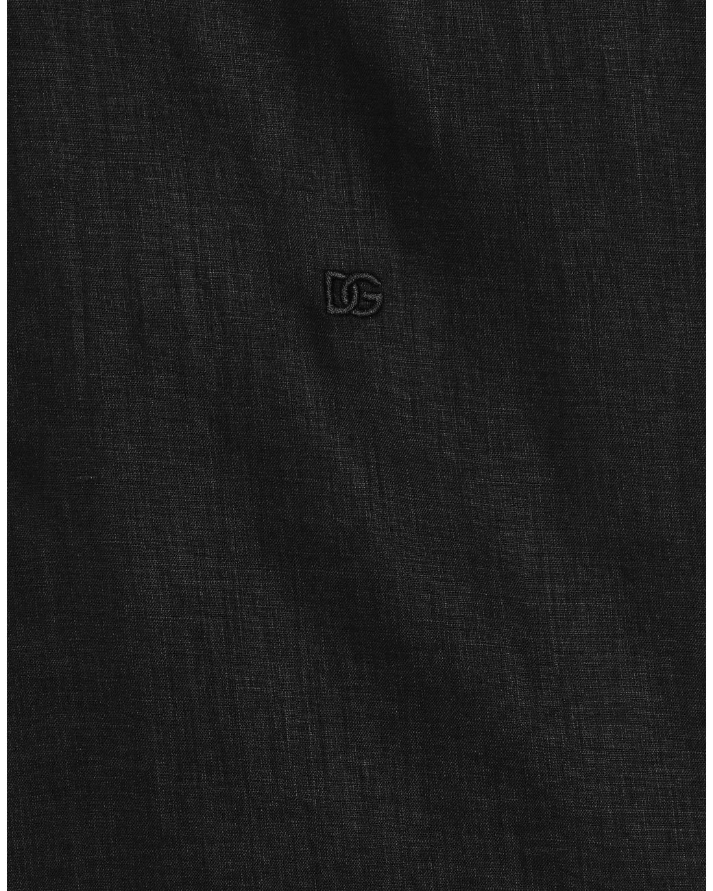 Dolce & Gabbana Black Linen Canvas Shirt With Dg Embroidery for men