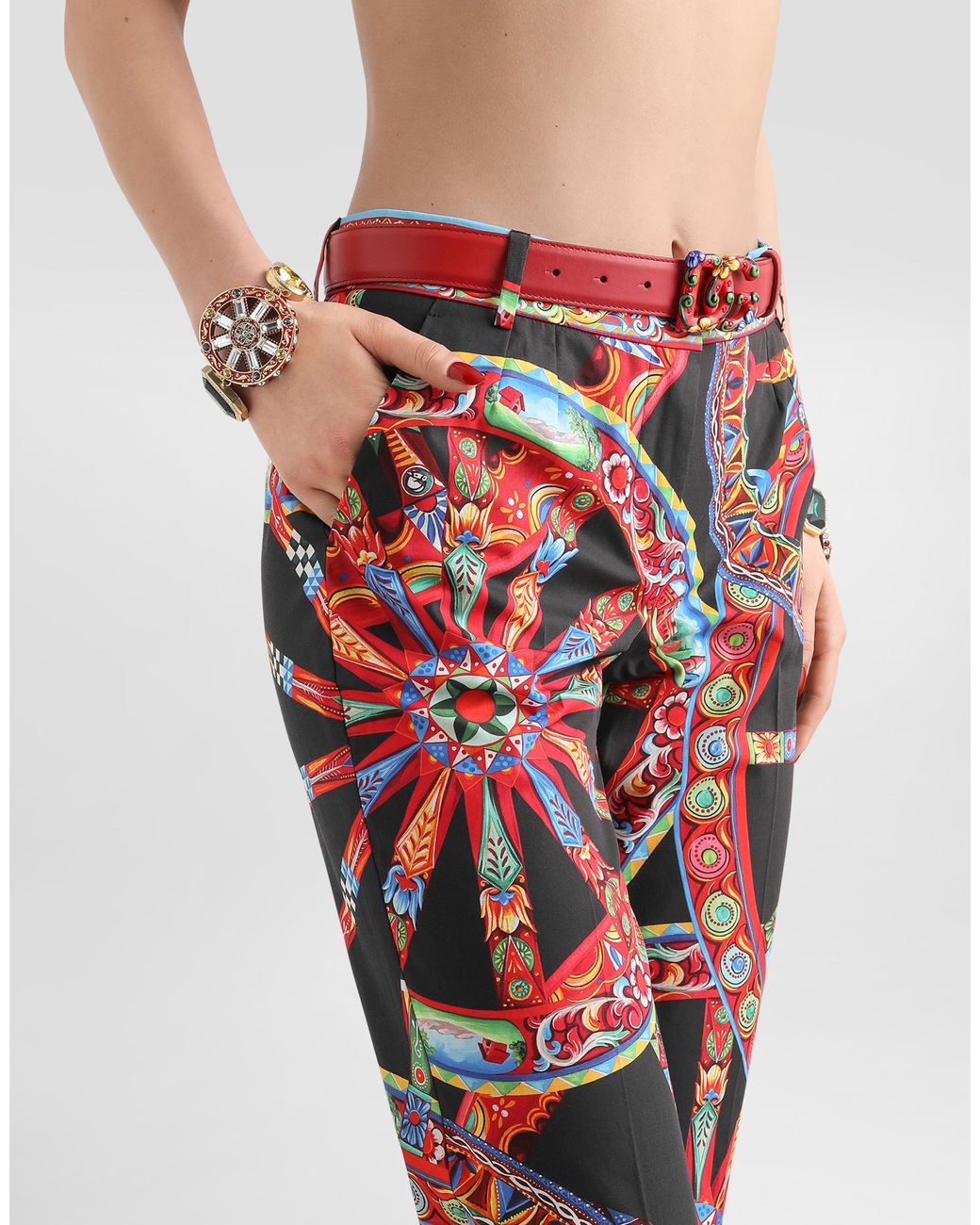 Dolce & Gabbana Red Carretto-Print Poplin Trousers