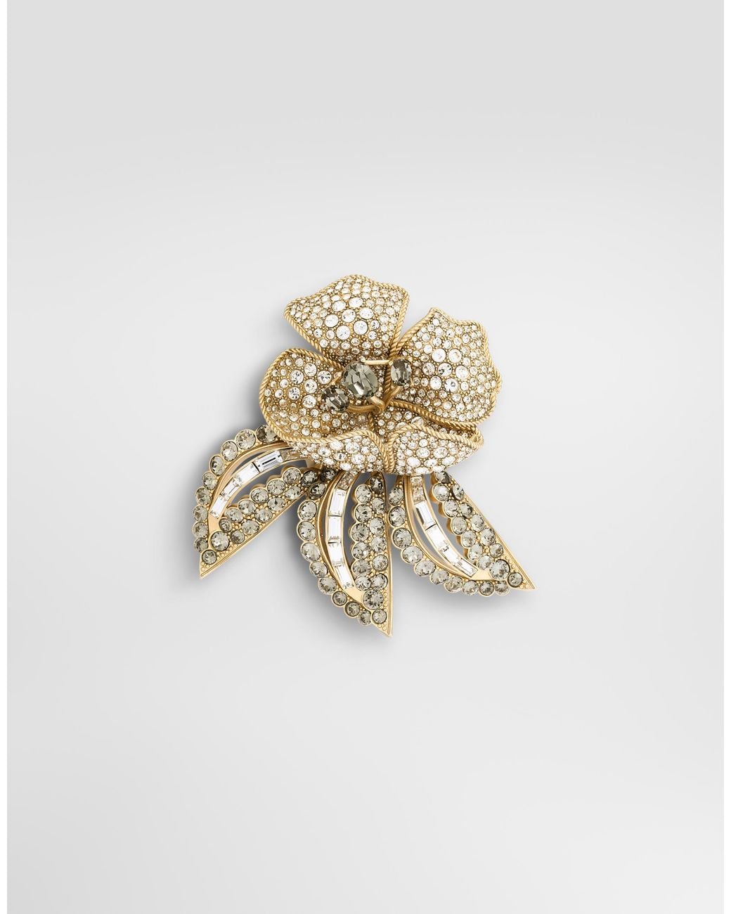Dolce & Gabbana White Flower Brooch With Rhinestones