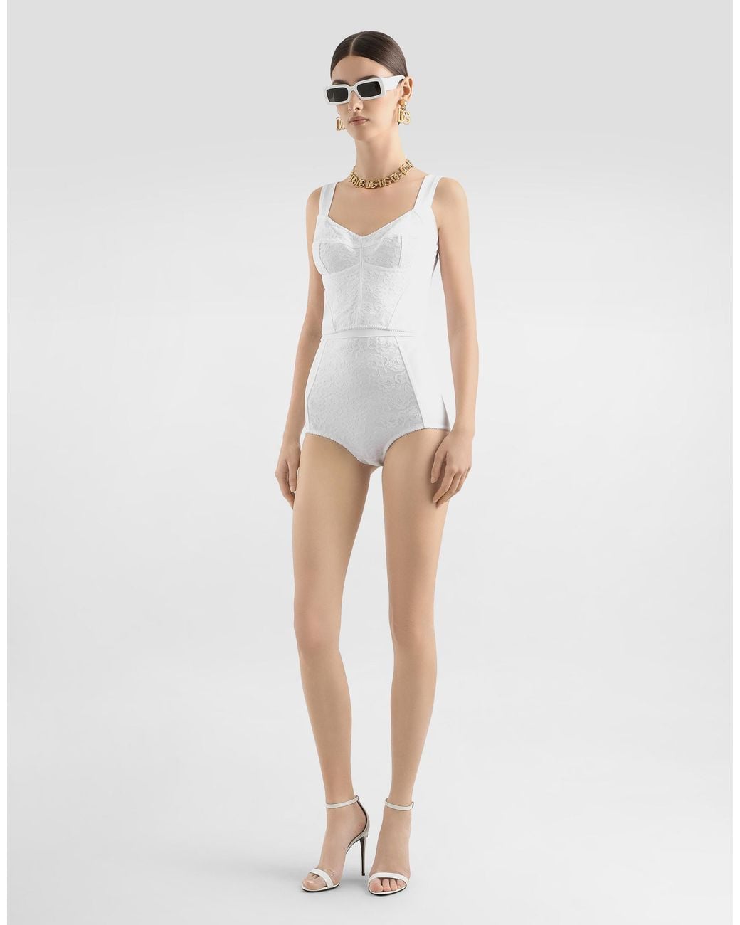 Dolce & Gabbana White High-waisted Shaper Panties In Jacquard And Satin
