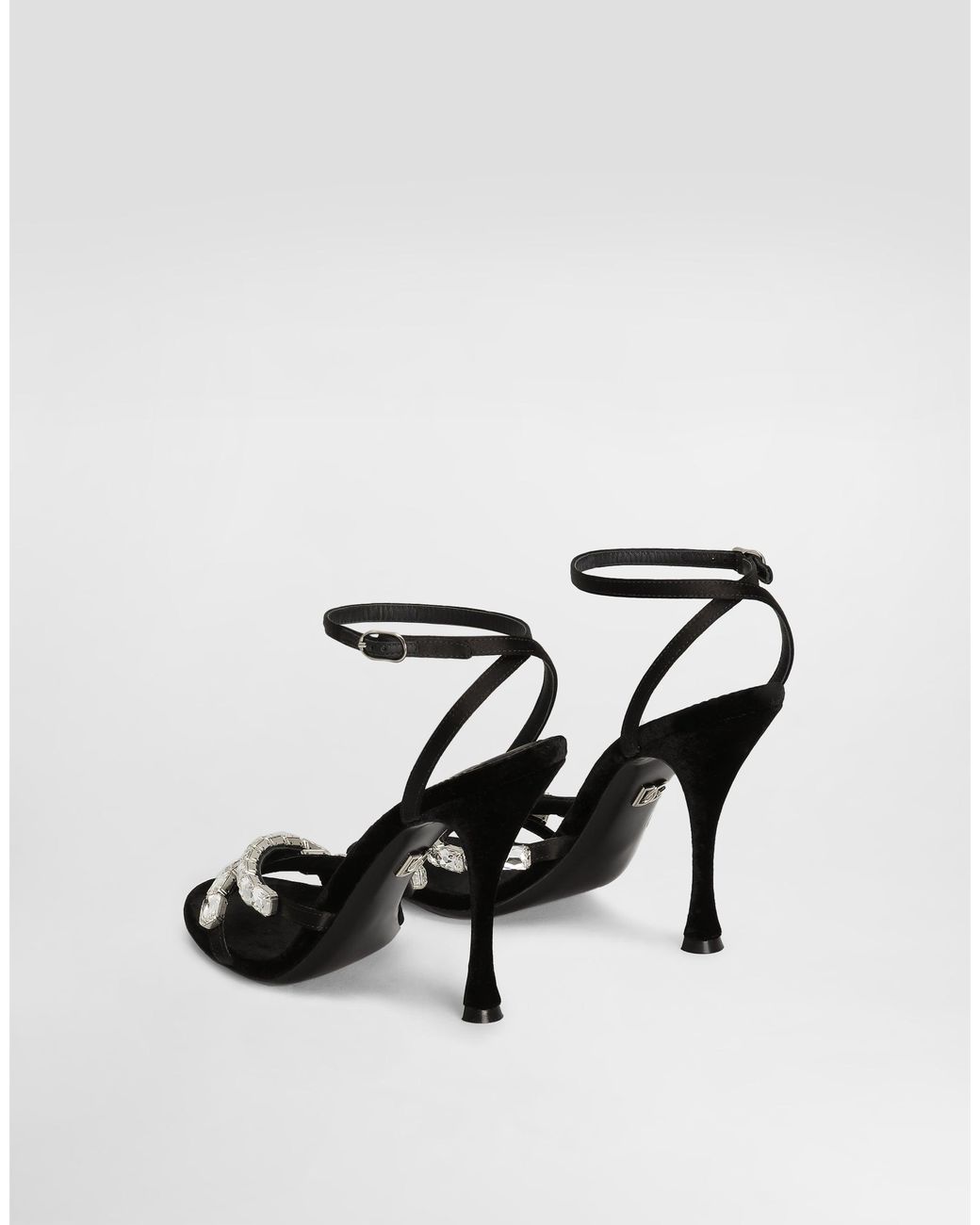 Dolce & Gabbana White Satin Sandals With Gemstone Embellishment