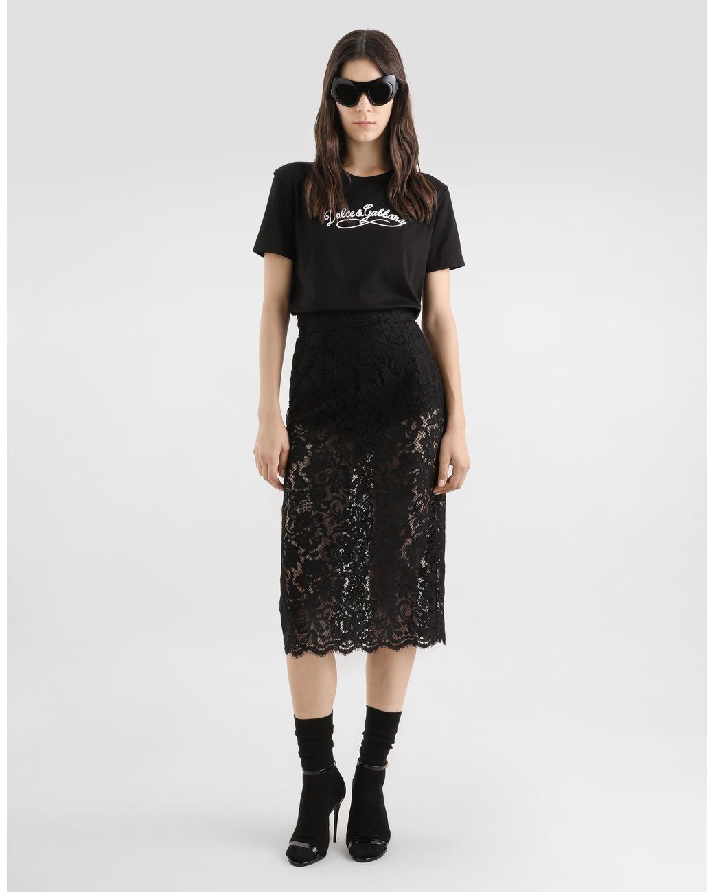 Dolce & Gabbana Black Jersey T-Shirt Mit Stickerei