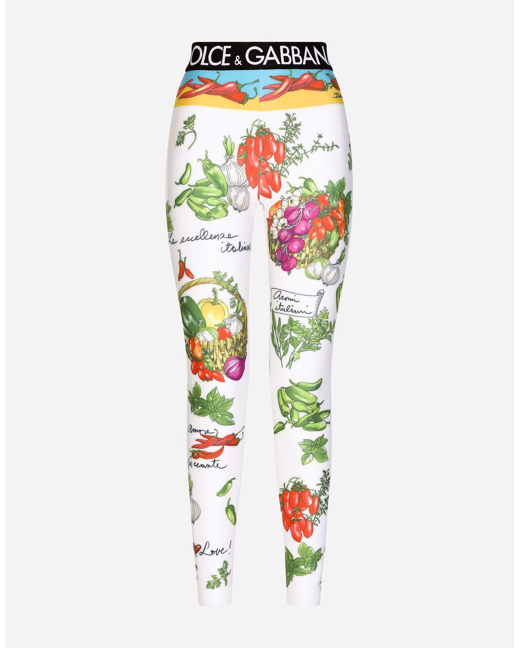Dolce & Gabbana Vegetable-print Jersey leggings With Branded Elastic in  White | Lyst