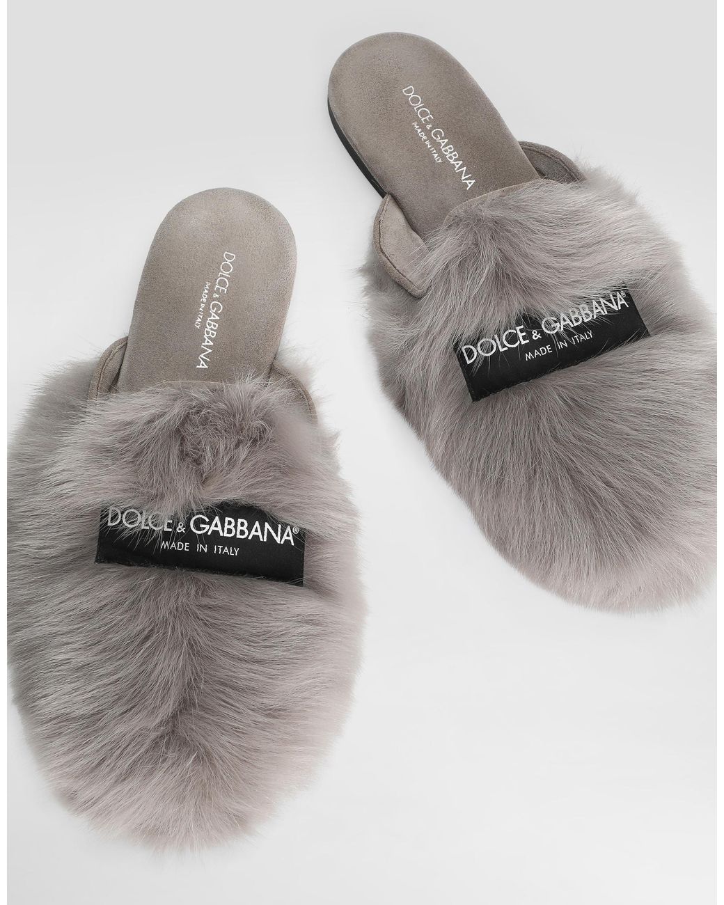 Dolce & Gabbana White Shearling And Suede Slippers