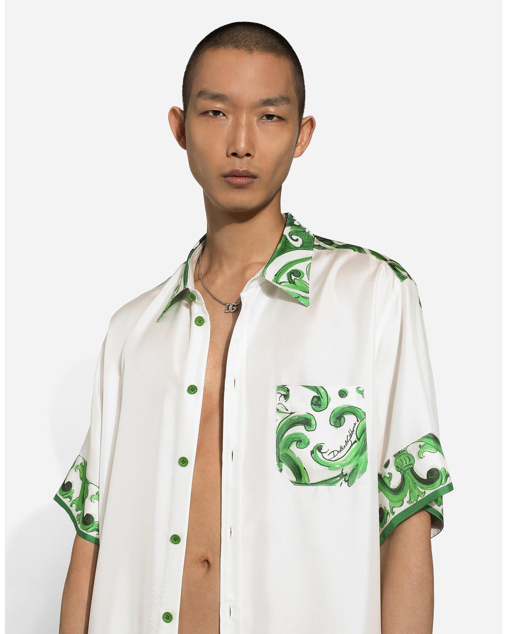 Dolce & Gabbana Multicolor Majolica- Silk Hawaiian Shirt for men