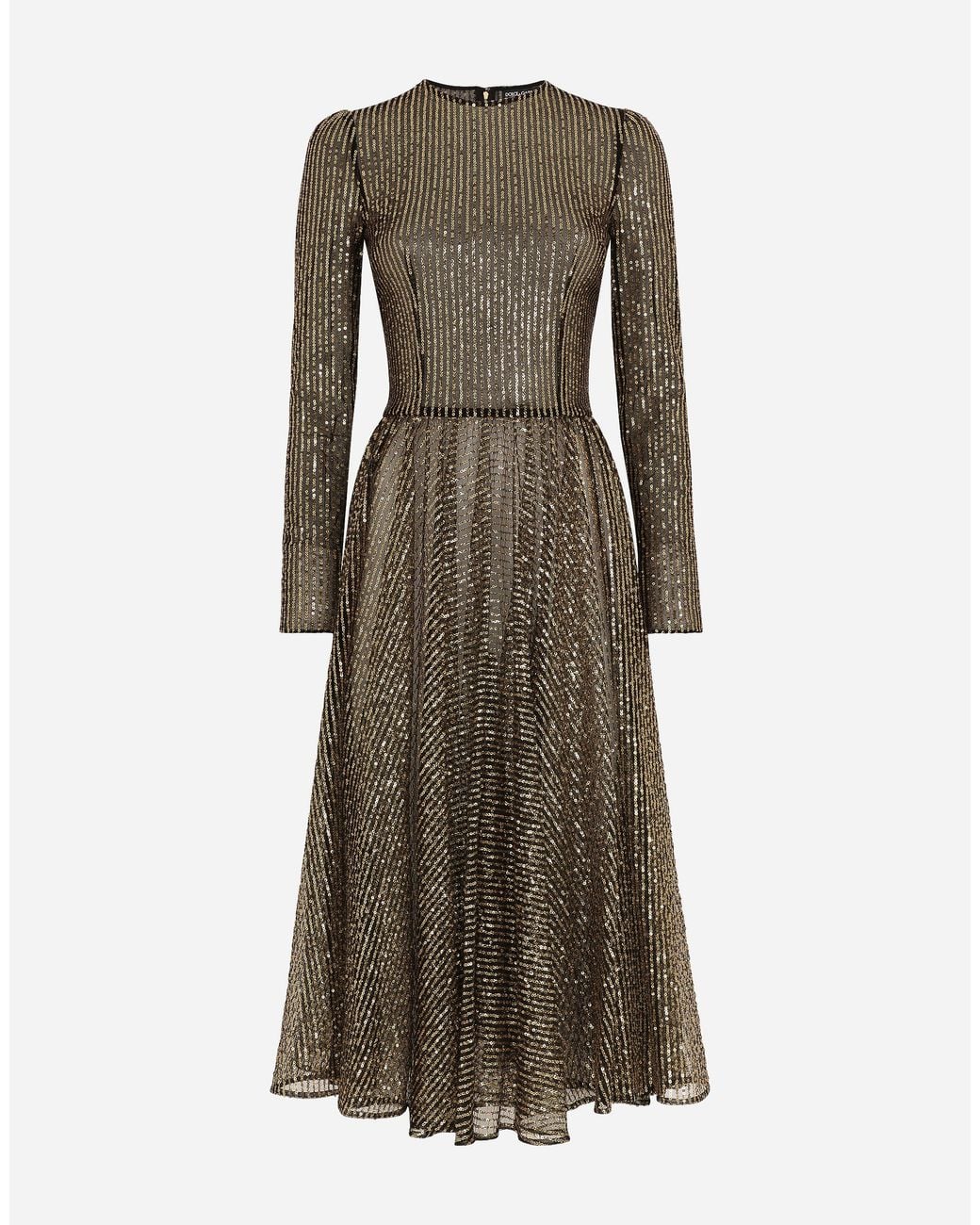 Dolce & Gabbana Natural Long-Sleeved Sequined Midi Dress