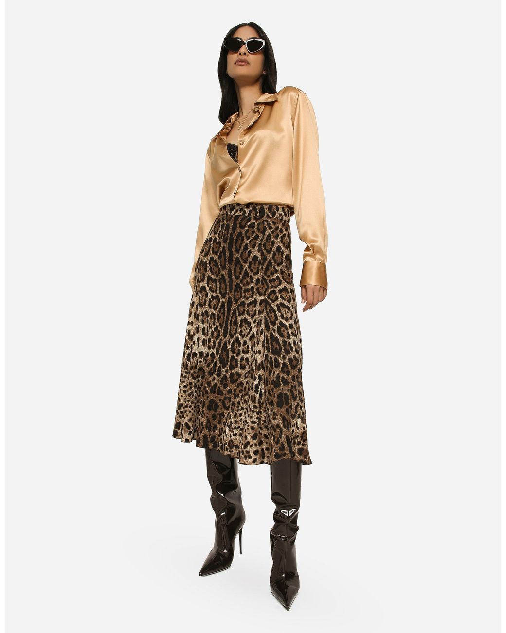 Dolce & Gabbana Brown Leopard-Print Cady Circle Skirt