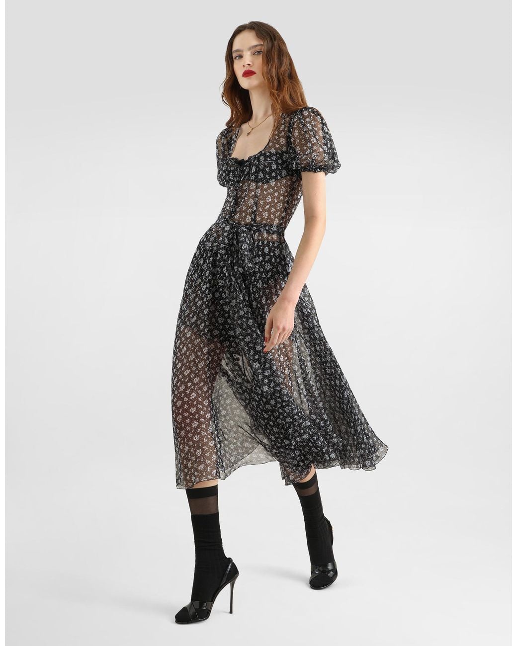 Dolce & Gabbana Black Floral-Print Chiffon Dress
