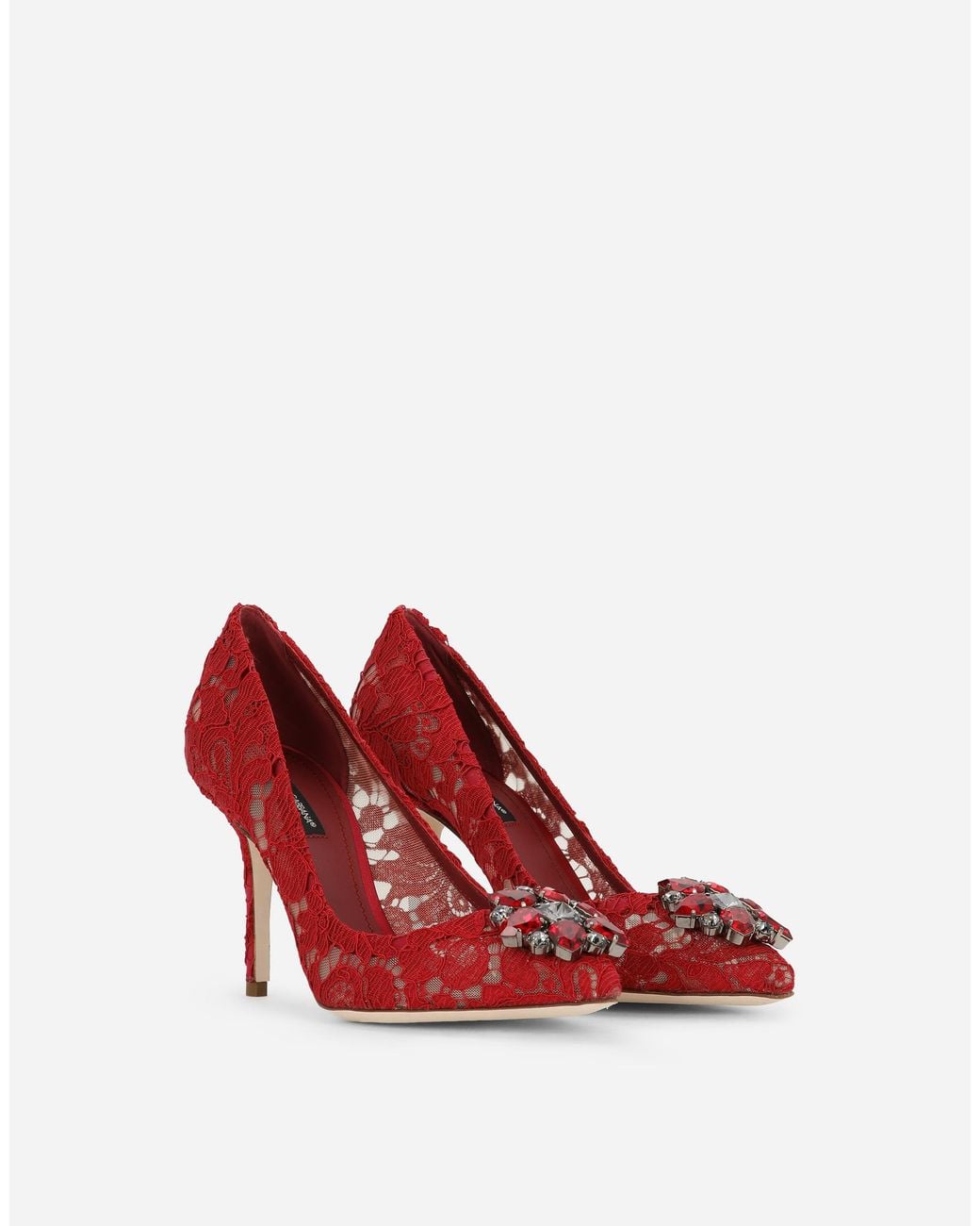 Dolce & Gabbana Red Lace Pumps With Brooch Detailing