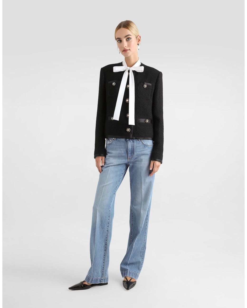 Dolce & Gabbana Blue Loose Denim Jeans With Pressed Pleat