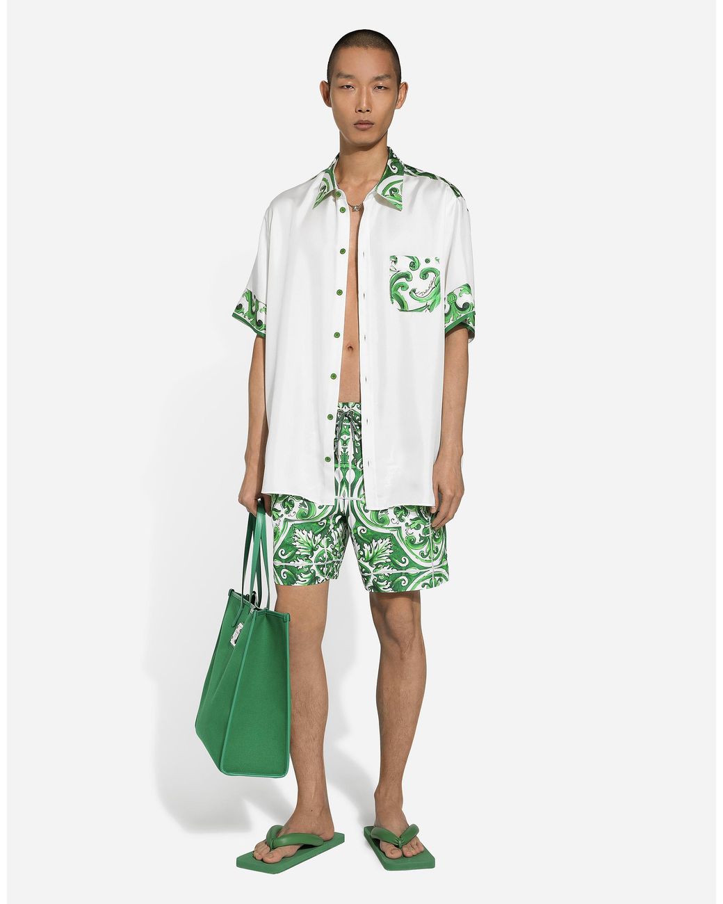 Dolce & Gabbana Multicolor Majolica- Silk Hawaiian Shirt for men