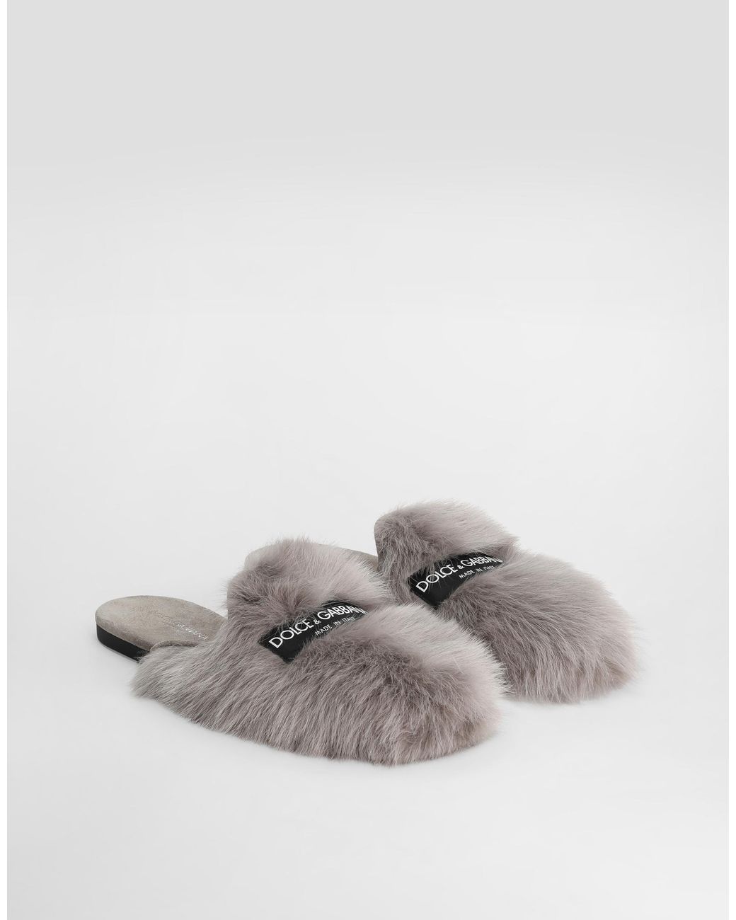 Dolce & Gabbana White Shearling And Suede Slippers