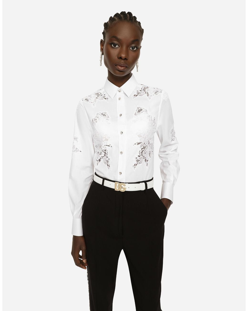 Dolce & Gabbana White Poplin Shirt With Lace Openwork