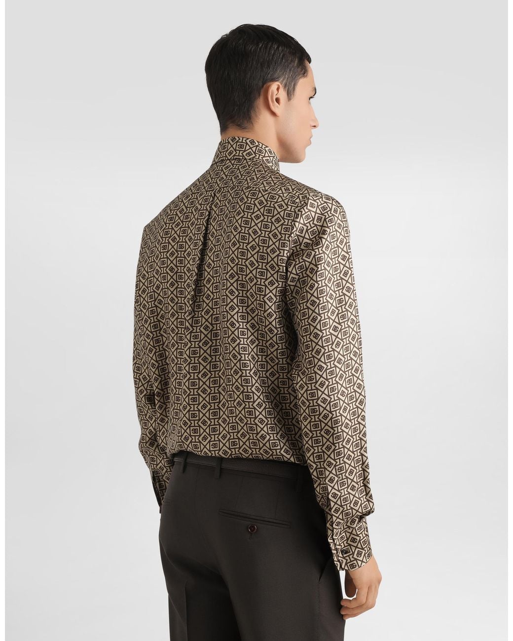 Dolce & Gabbana Brown Printed Silk Twill Martini Shirt for men