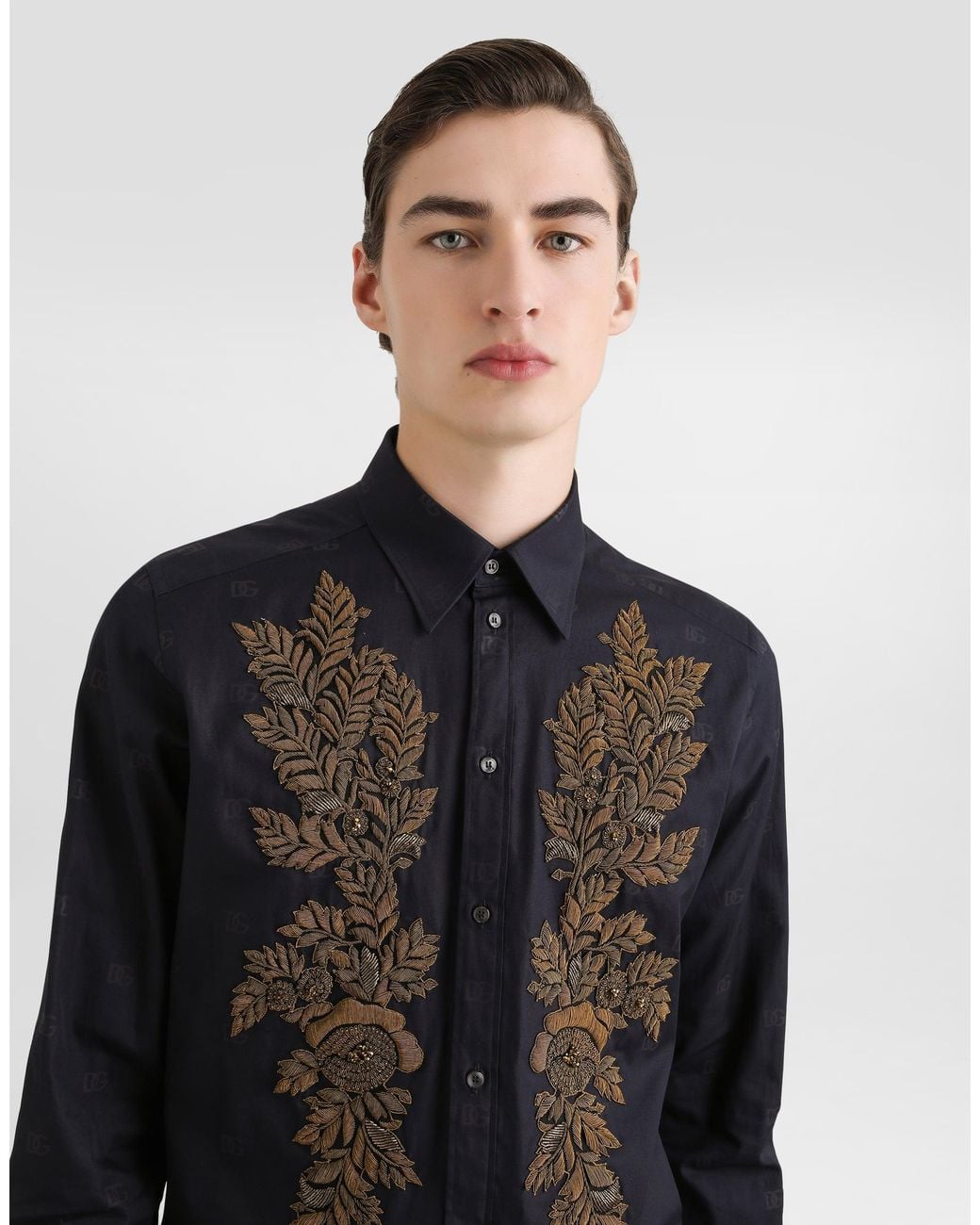 Dolce & Gabbana Blue Logo-Print Martini Poplin Shirt for men