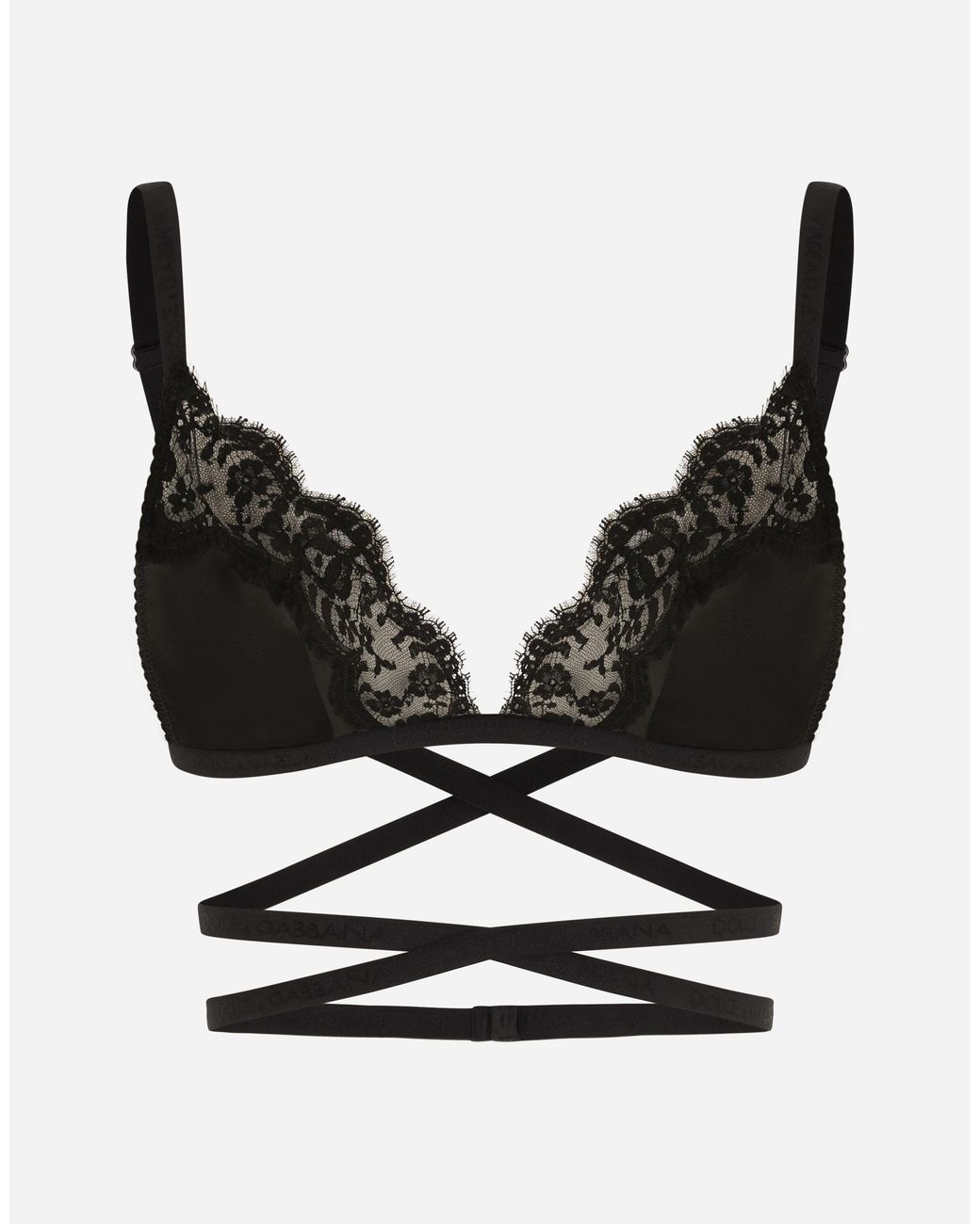 Dolce & Gabbana Black Satin And Lace Triangle Bra