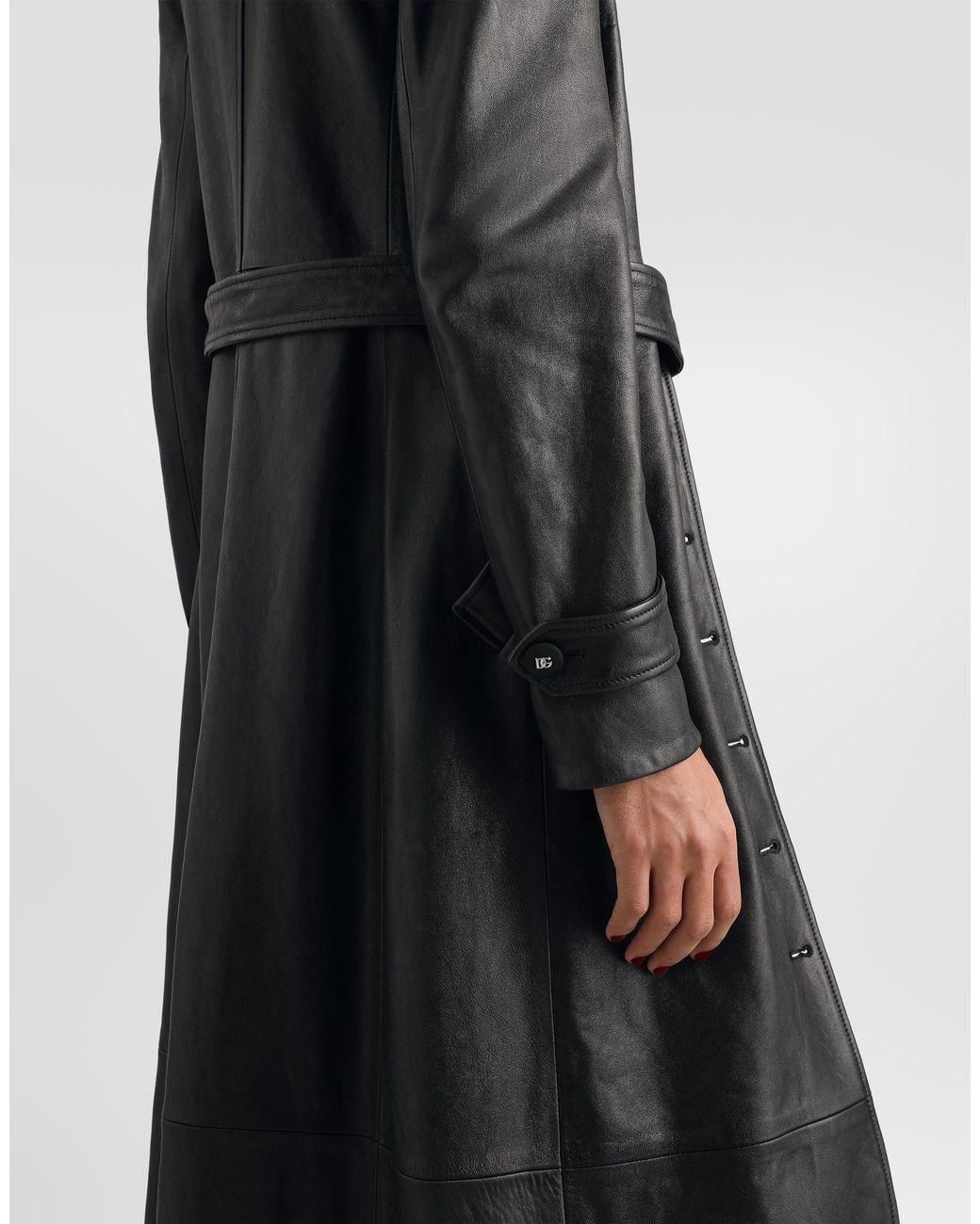 Dolce & Gabbana Black Single-Breasted Leather Coat