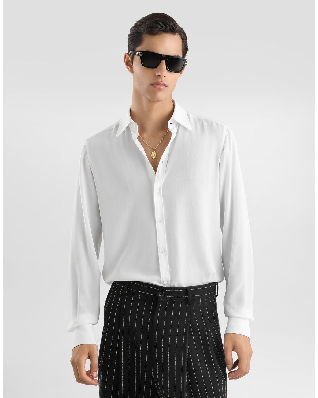 Dolce & Gabbana White Silk Crêpe De Chine Martini Shirt for men