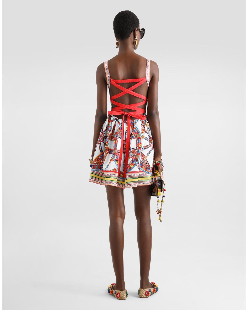 Dolce & Gabbana White Carretto-Print Poplin Midi Dress
