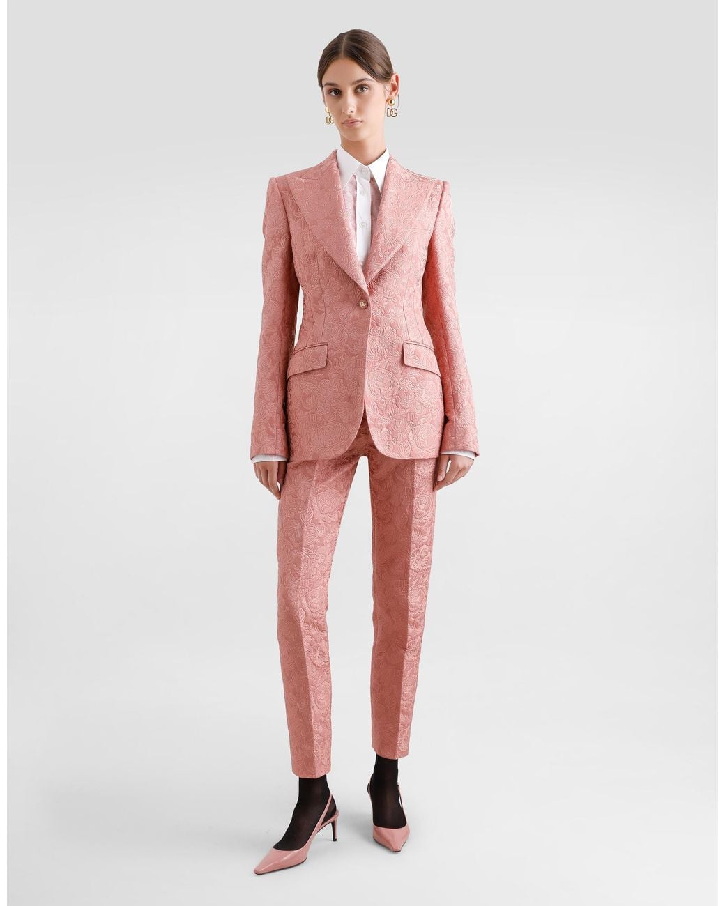 Dolce & Gabbana Pink Floral Quilted Jacquard Single-Breasted Jacket