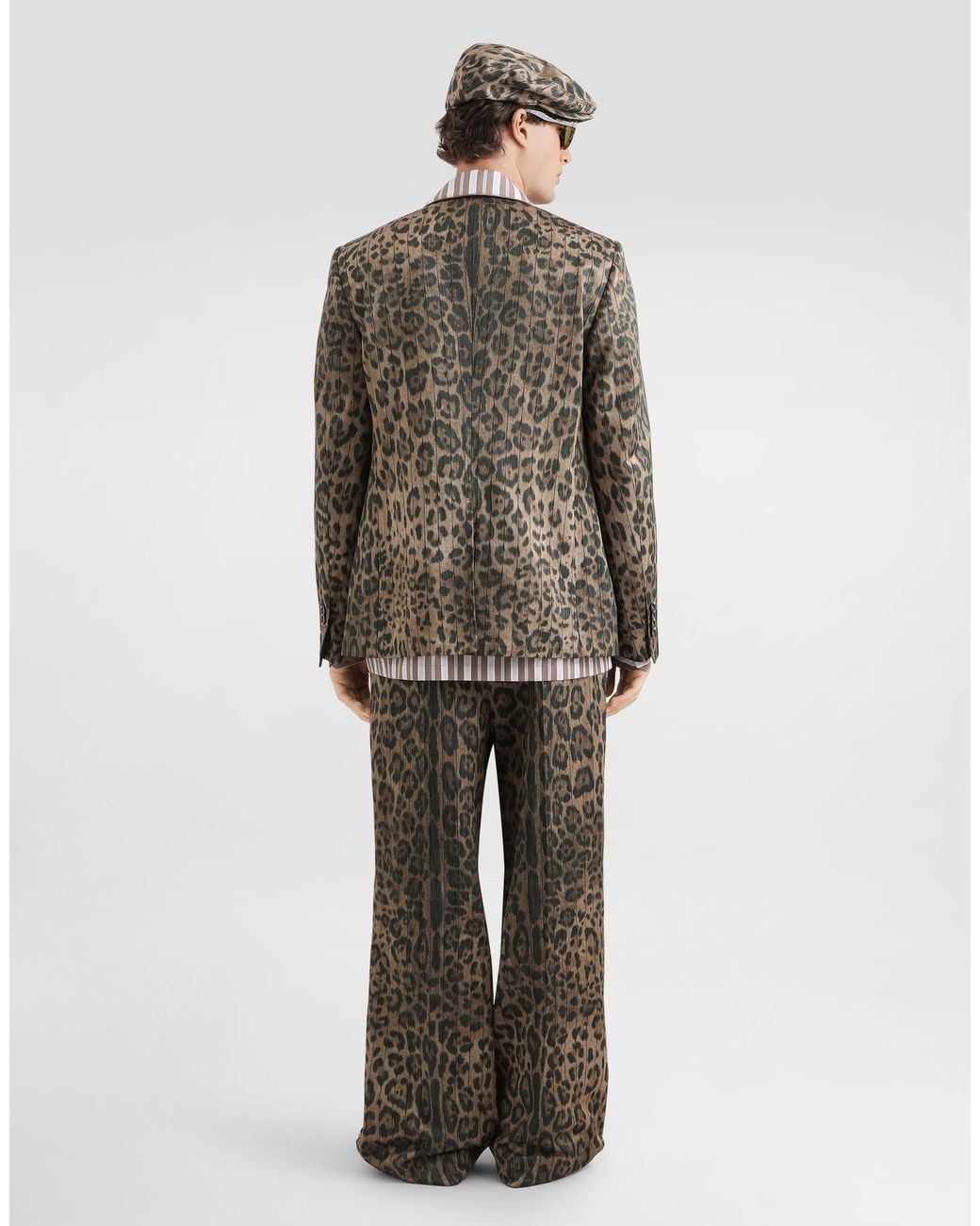 Dolce & Gabbana Brown Leopard- Jacquard Double-Breasted Jacket for men