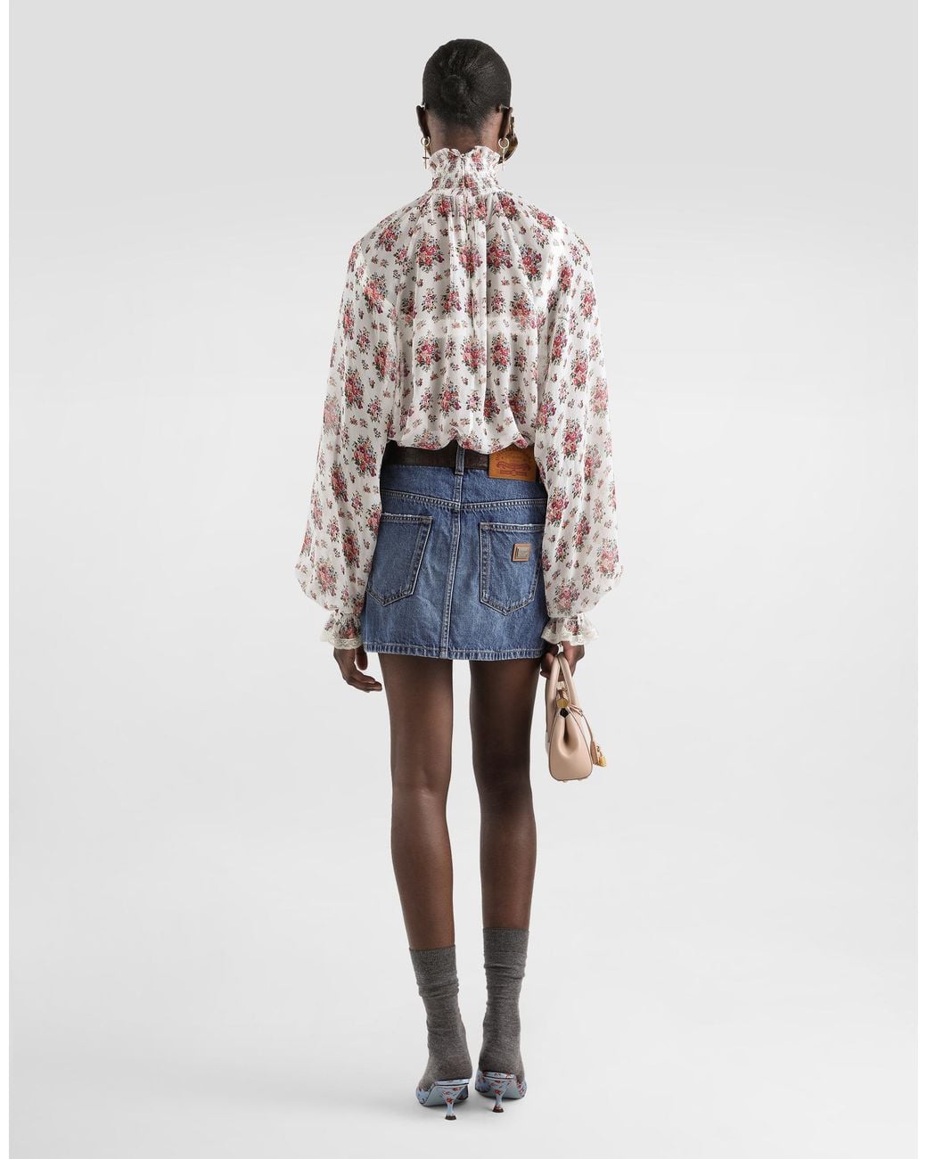 Dolce & Gabbana White Small Flower Bouquets-Print Chiffon Top