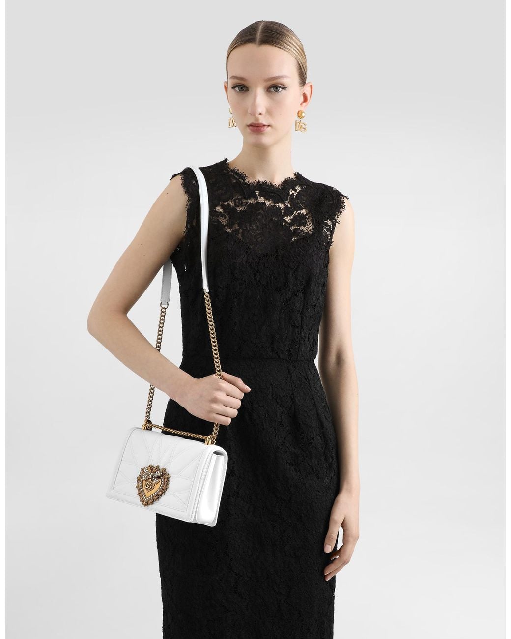 Dolce & Gabbana White Medium 'devotion' Bag In Quilted Nappa Leather