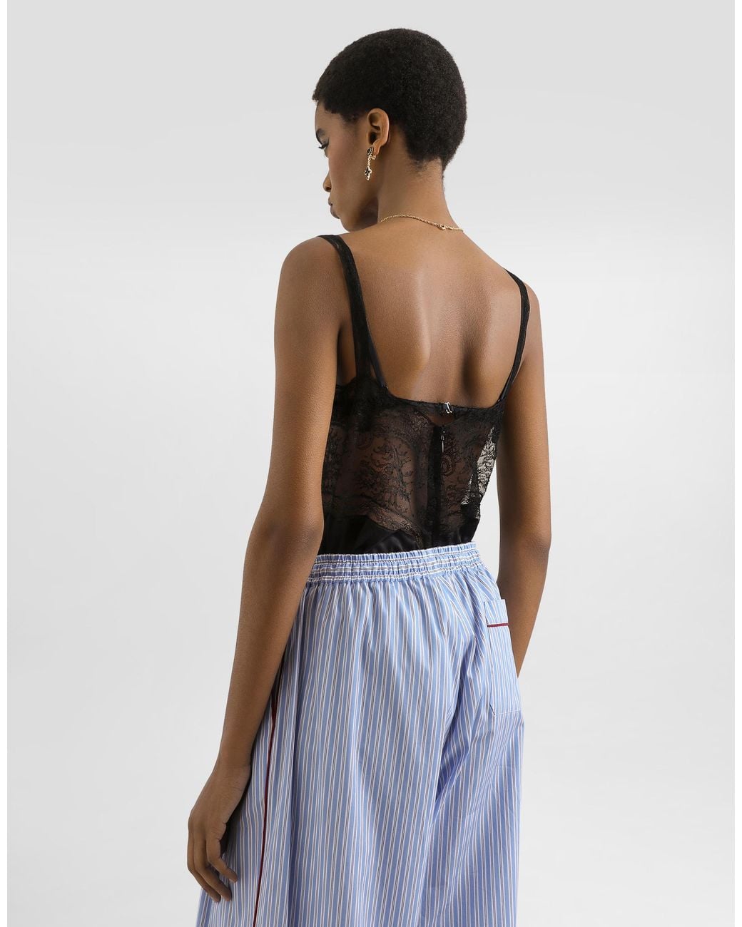 Dolce & Gabbana Black Silk Top With Lace Inserts