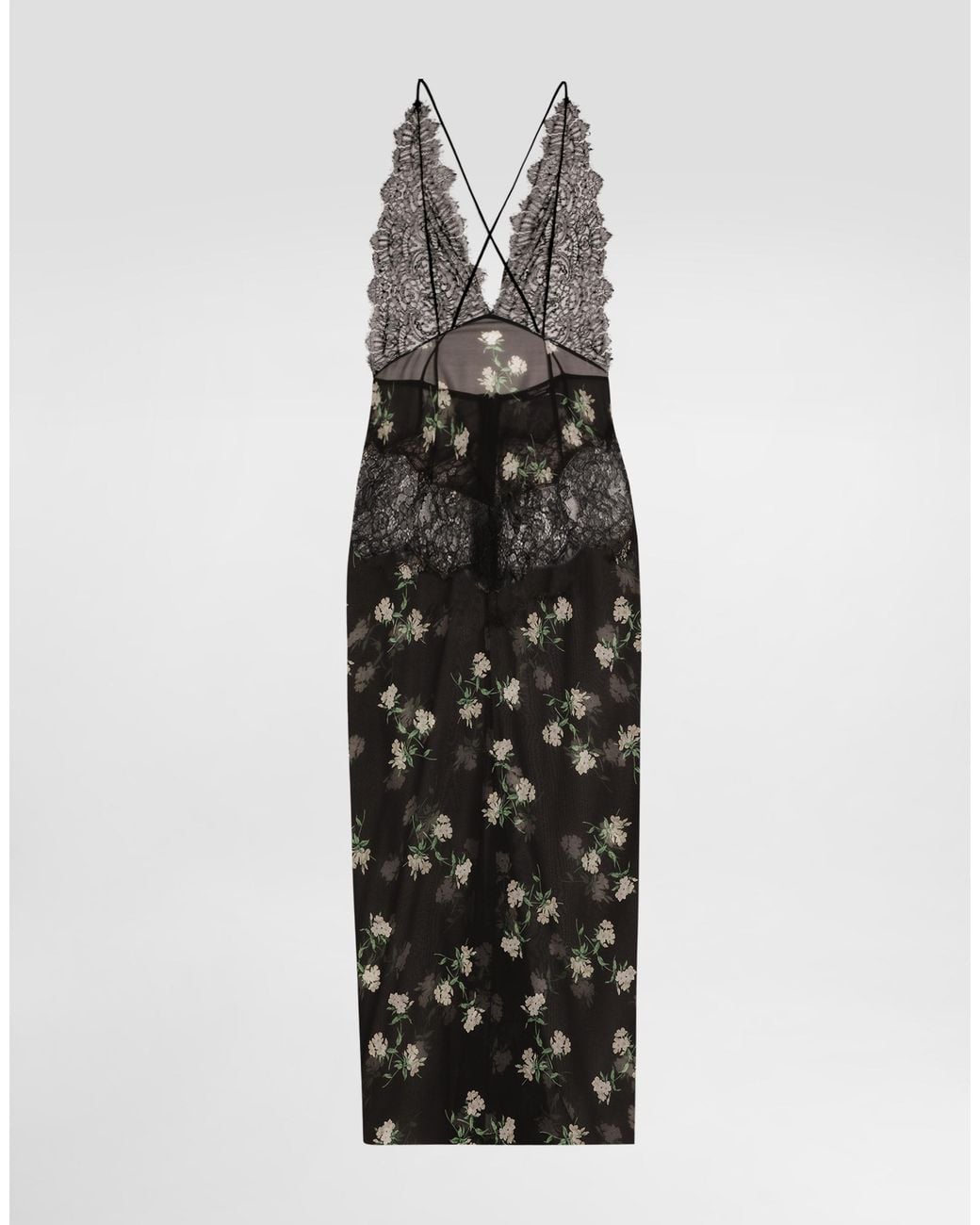 Dolce & Gabbana White Violets-Print Dress With Lace Insert