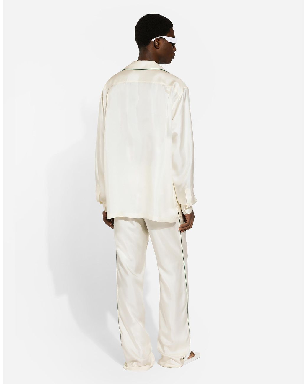 Dolce & Gabbana White Silk Twill Shirt With Dg Embroidery for men