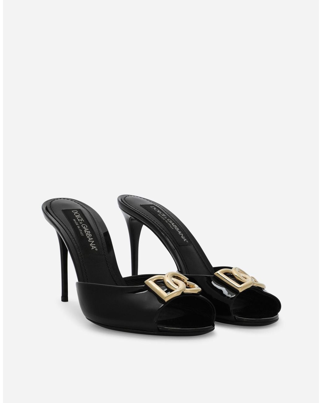 Dolce & Gabbana Black Patent Leather Mules With Dg Logo