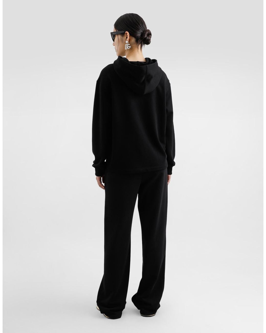 Dolce & Gabbana Black Kapuzensweatshirt Aus Jersey Mit Dg-Stickerei