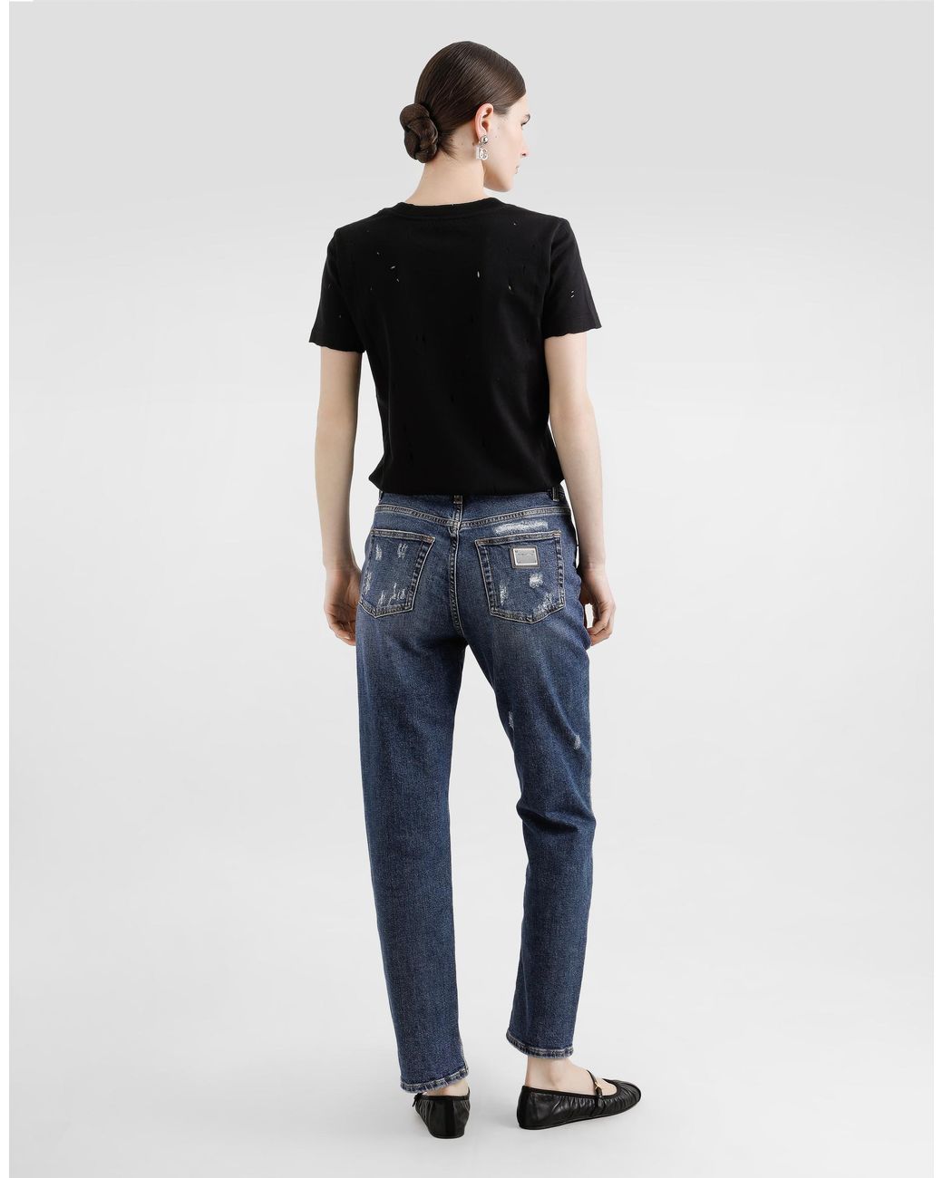 Dolce & Gabbana Black Jersey T-Shirt With Rips And Tag