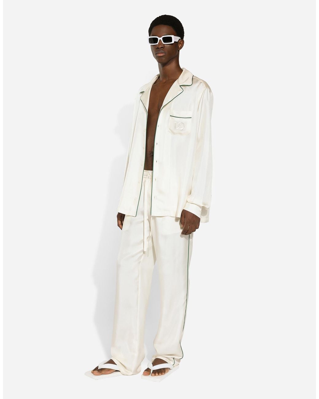 Dolce & Gabbana White Silk Twill Shirt With Dg Embroidery for men