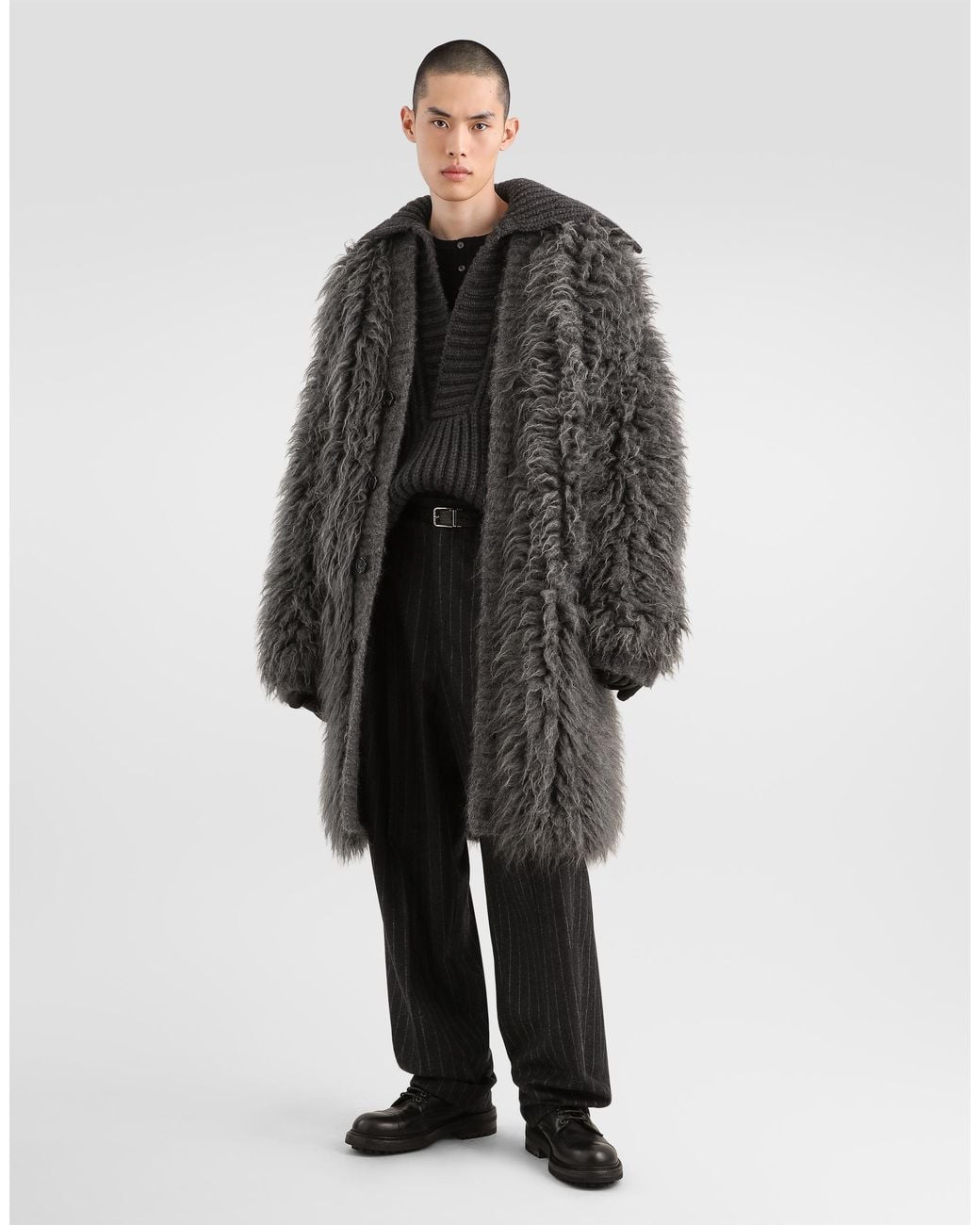 Dolce & Gabbana Gray Fur-Effect Mohair Cardigan for men