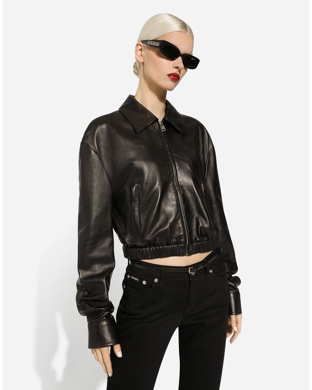 Dolce & Gabbana Black Lambskin Bomber Jacket