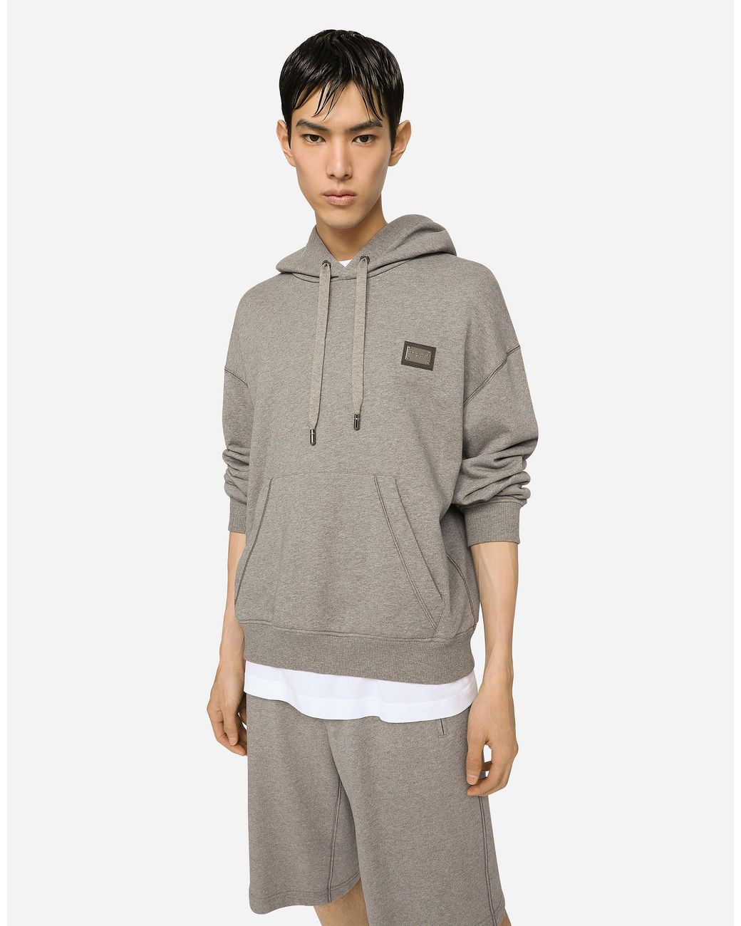 Dolce & Gabbana Gray Jersey Hoodie With Branded Tag for men