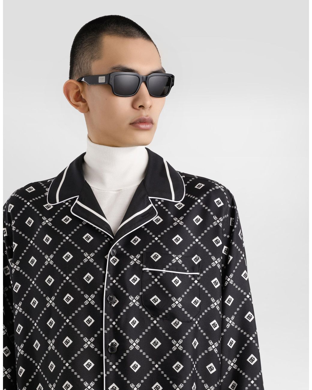 Dolce & Gabbana Black Dolce & Gabbana Silk Shirt With All-Over Logo Print for men