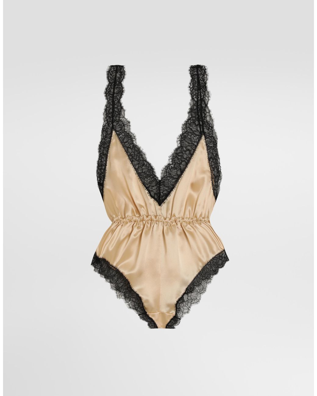 Dolce & Gabbana Natural Satin And Lace Bodysuit