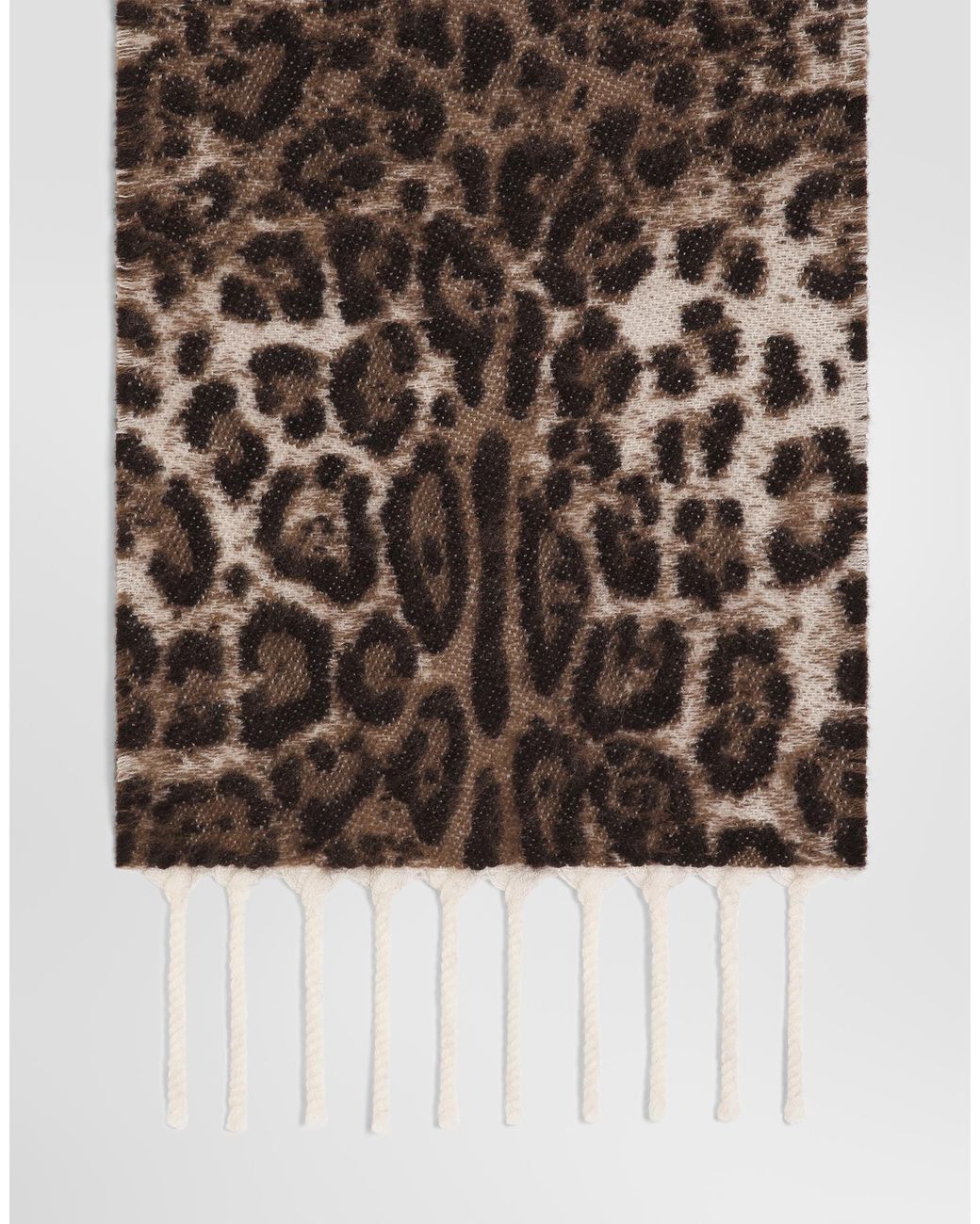 Dolce & Gabbana Brown Leopard Wool Jacquard Stole