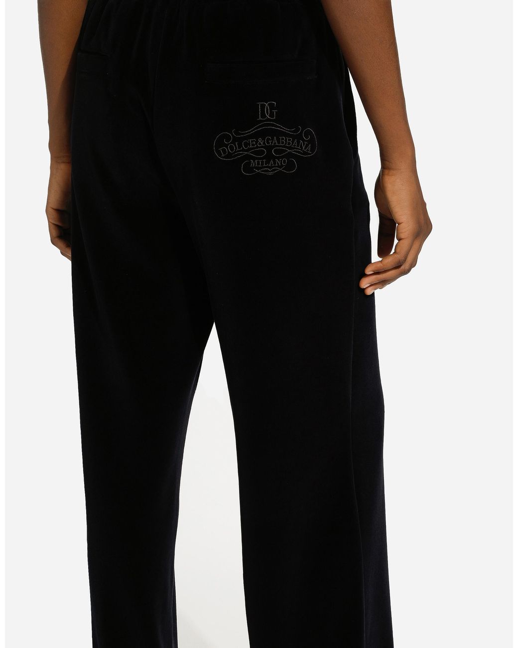 Dolce & Gabbana Black Cotton Chenille Jogging Pants With Dg Logo